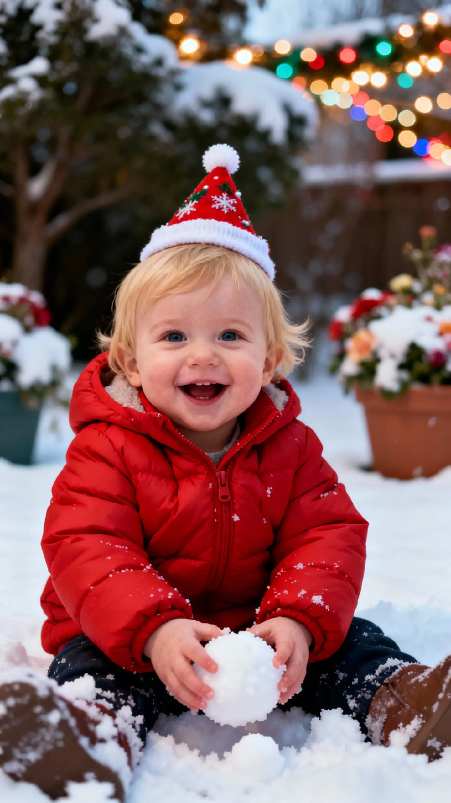 AI Baby Talking scene with a baby playing in the snow