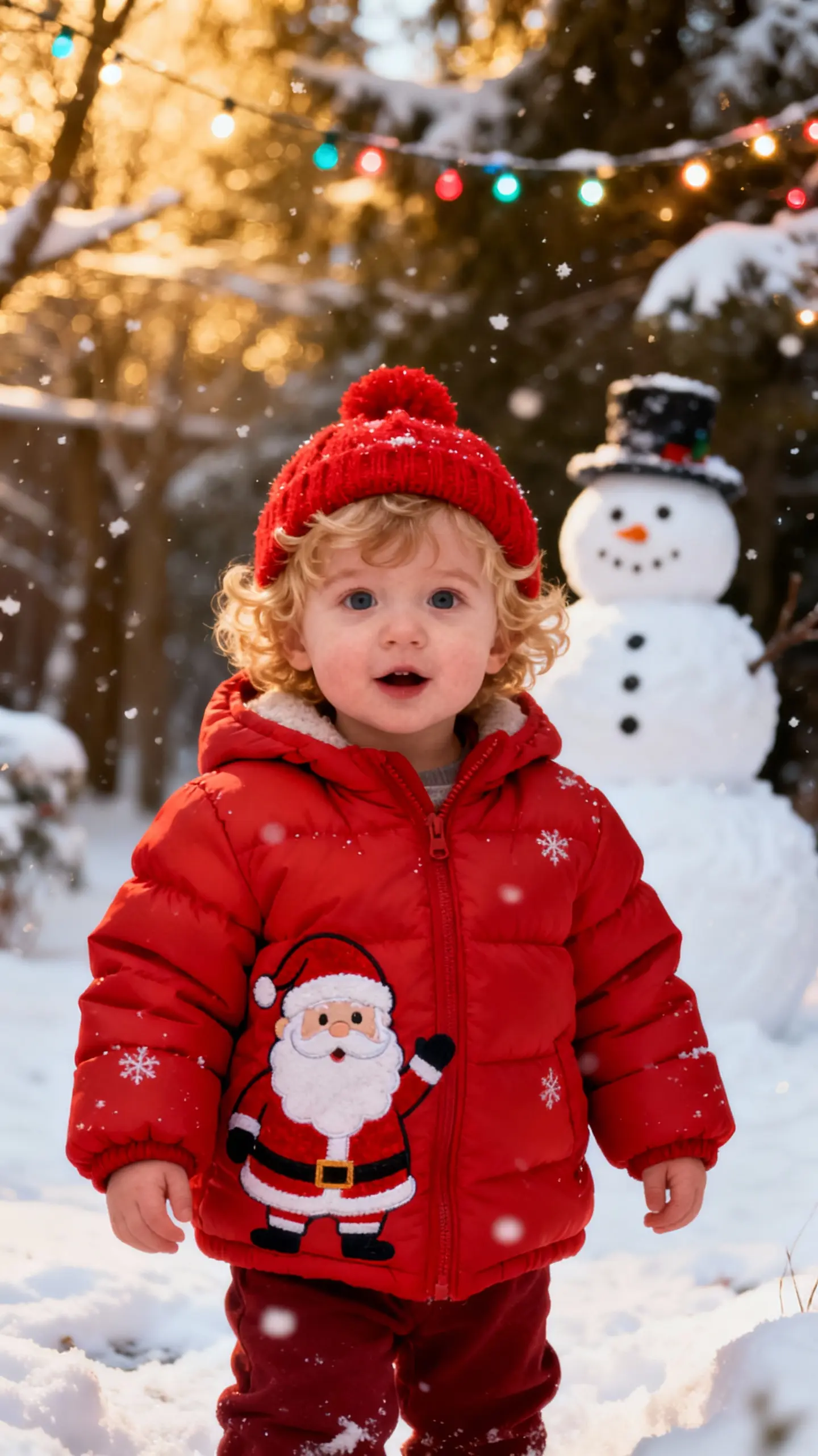 Baby playing in snow with Christmas outfit AI Baby Singing design
