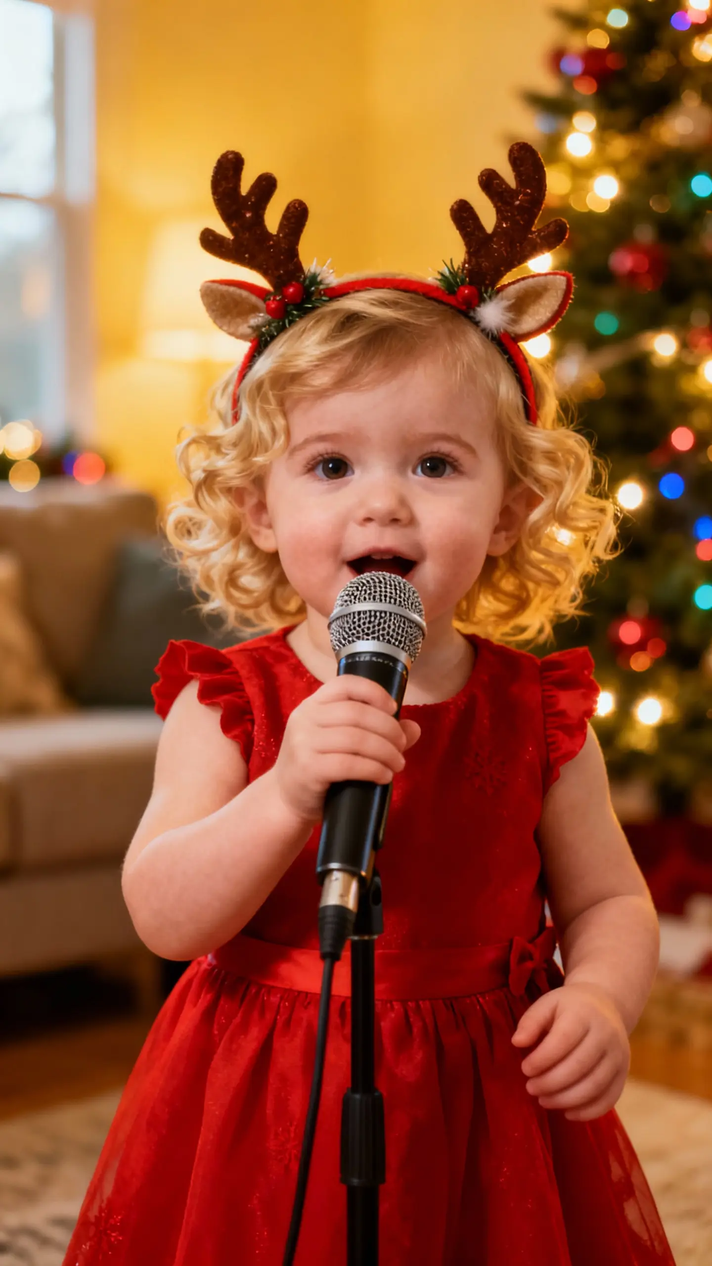 The girl is singing Baby Singing example for Christmas