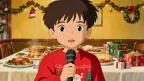 A boy wearing a Christmas sweater singing cartoon template