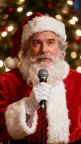 Santa singing Christmas carol with microphone