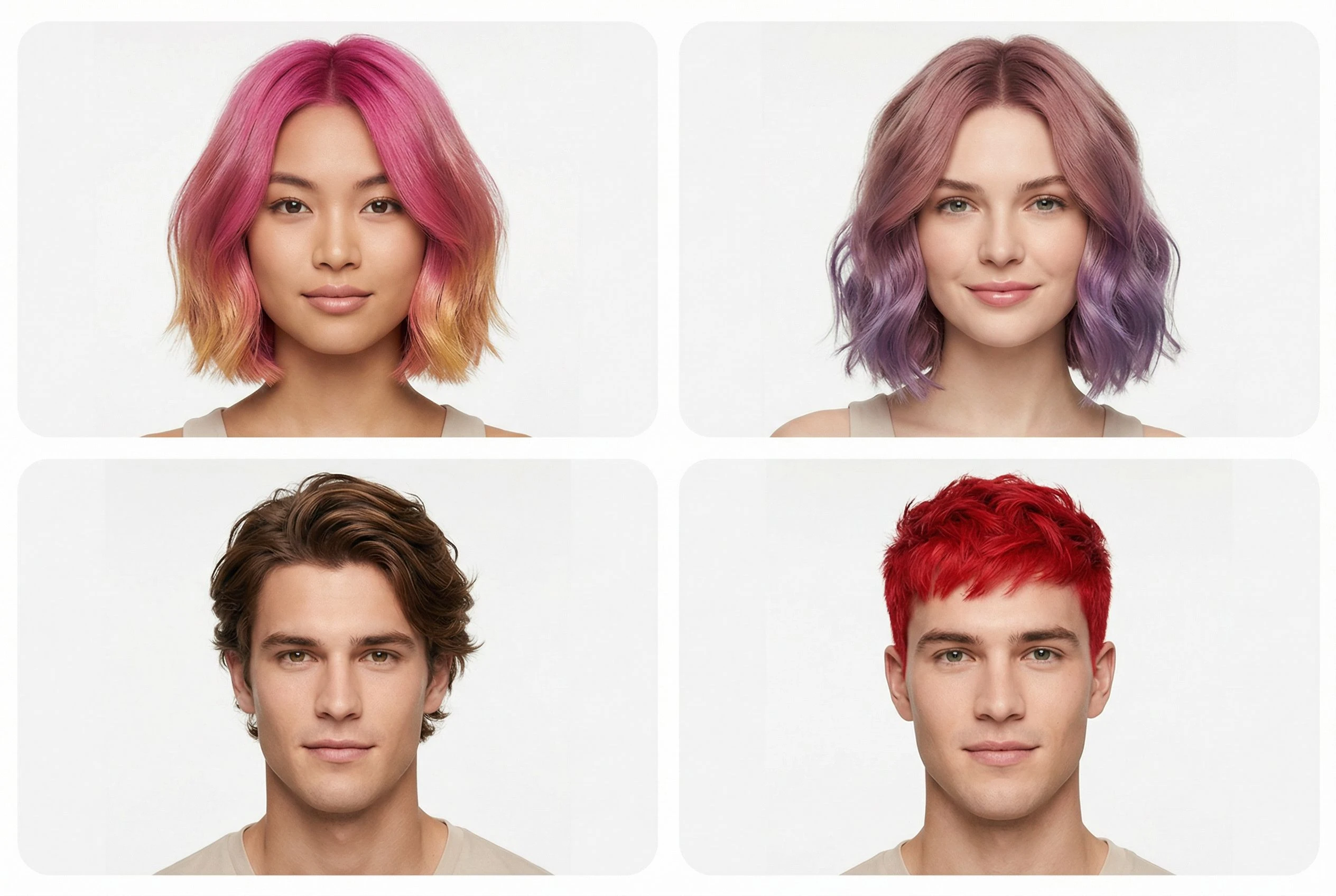 Vitrine de couleurs de cheveux hommes et femmes