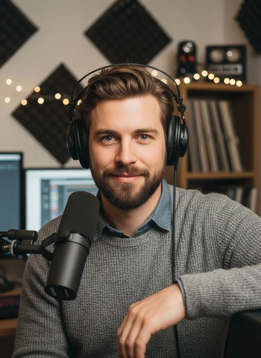 headshot d'animateur de podcast du générateur de portraits ai