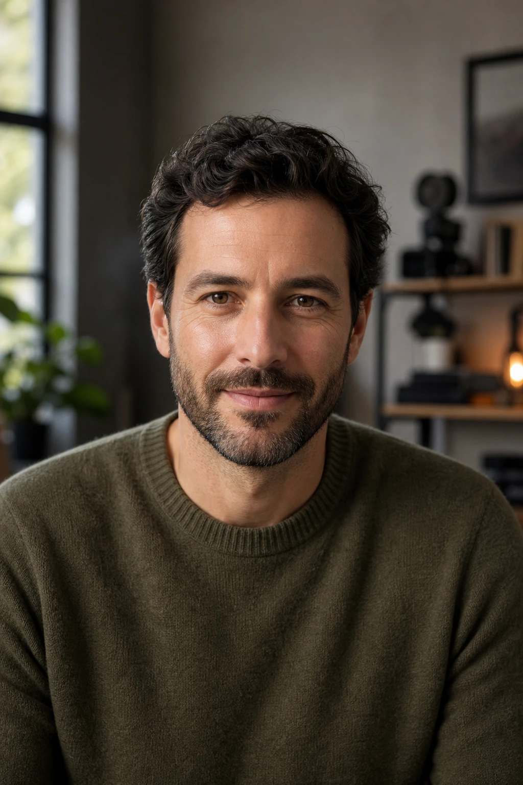 A man with dark curly hair