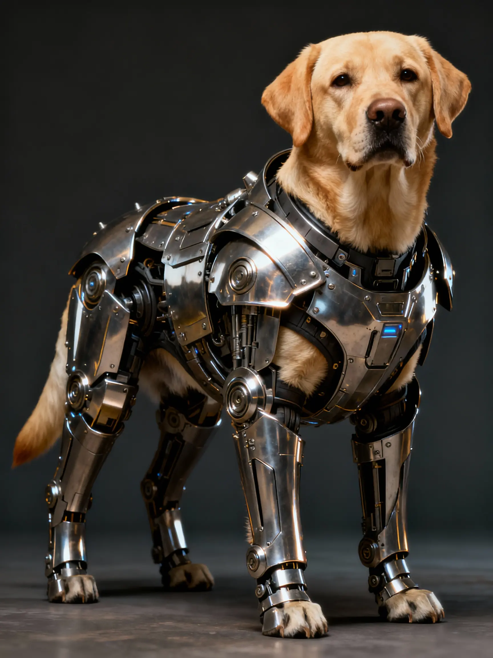 animal generator example - realistic dog wearing armor. 