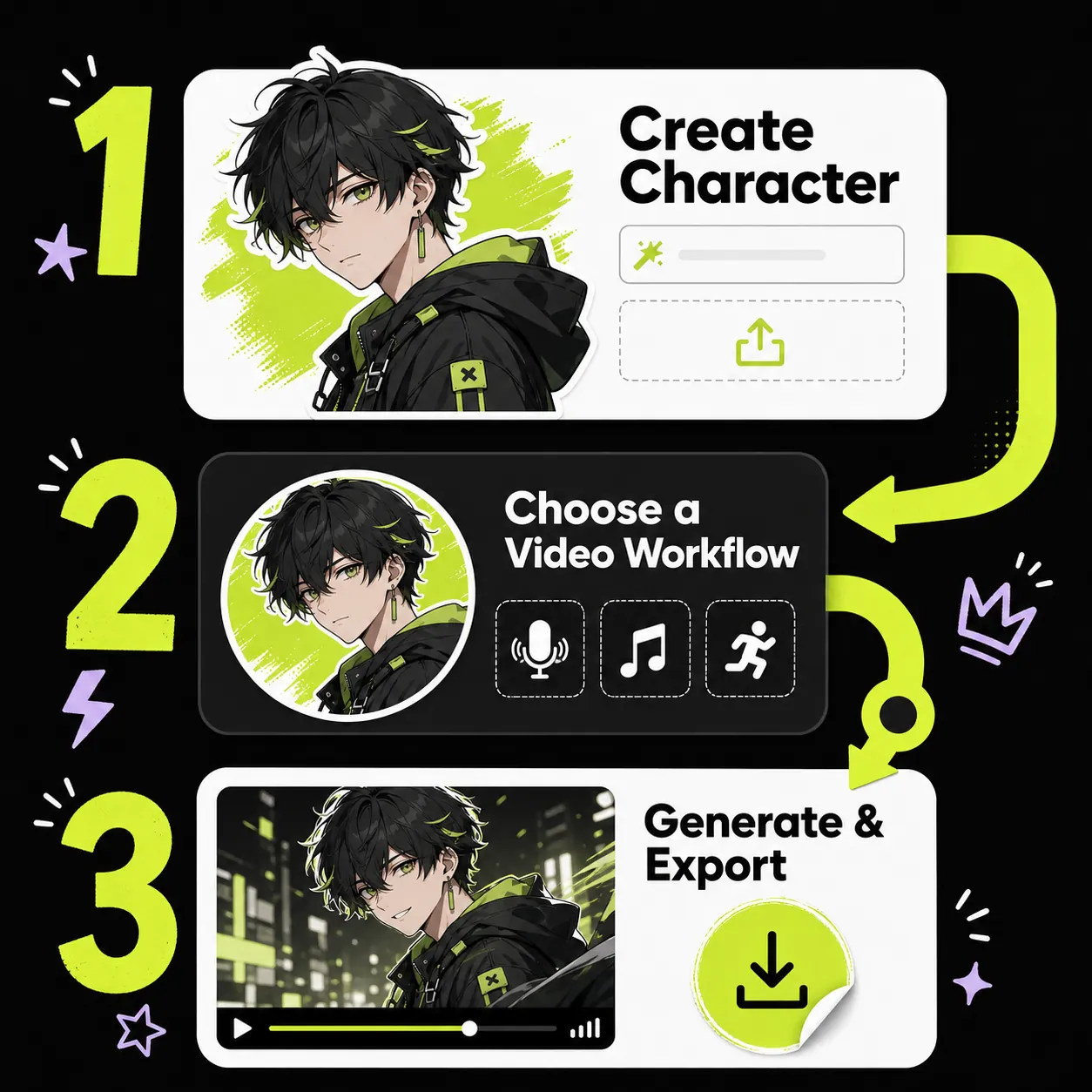 three step anime avatar workflow from character creation to animation and export