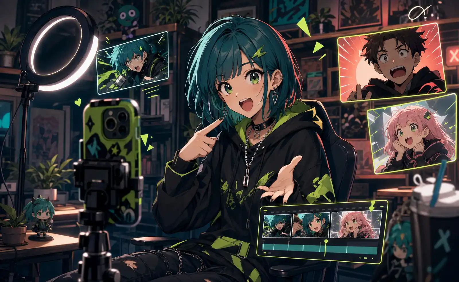 anime short video creator recording social media content