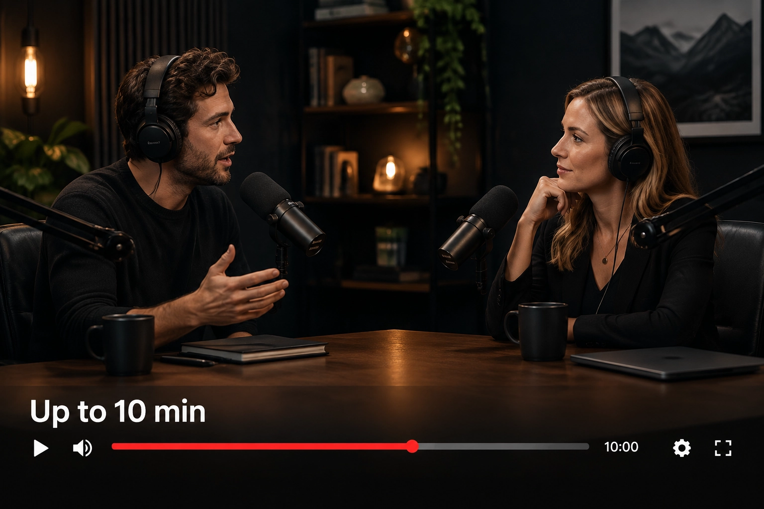 Pódcast en vídeo de dos personas de hasta diez minutos