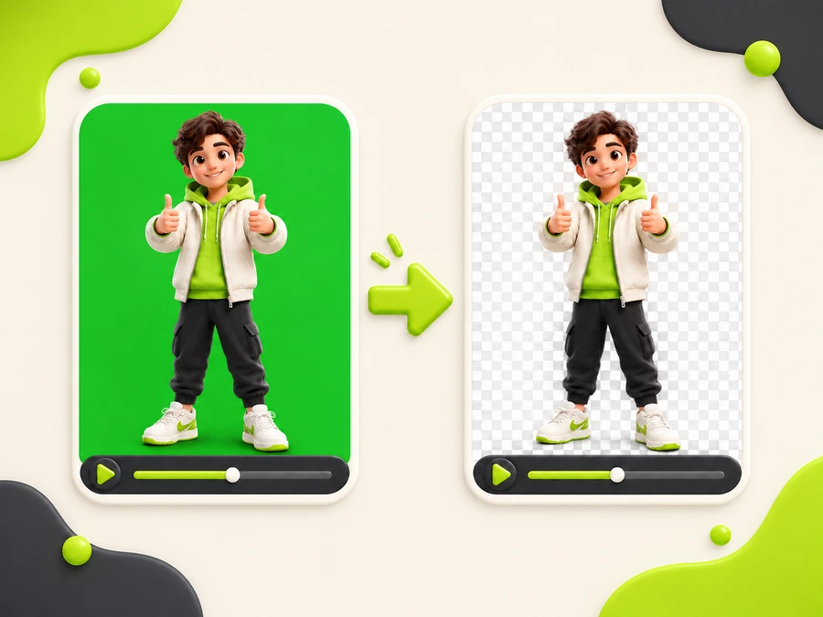 AI detects the subject and removes the green screen illustration