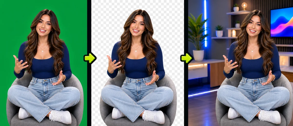 Creator reaction video with a replaced background
