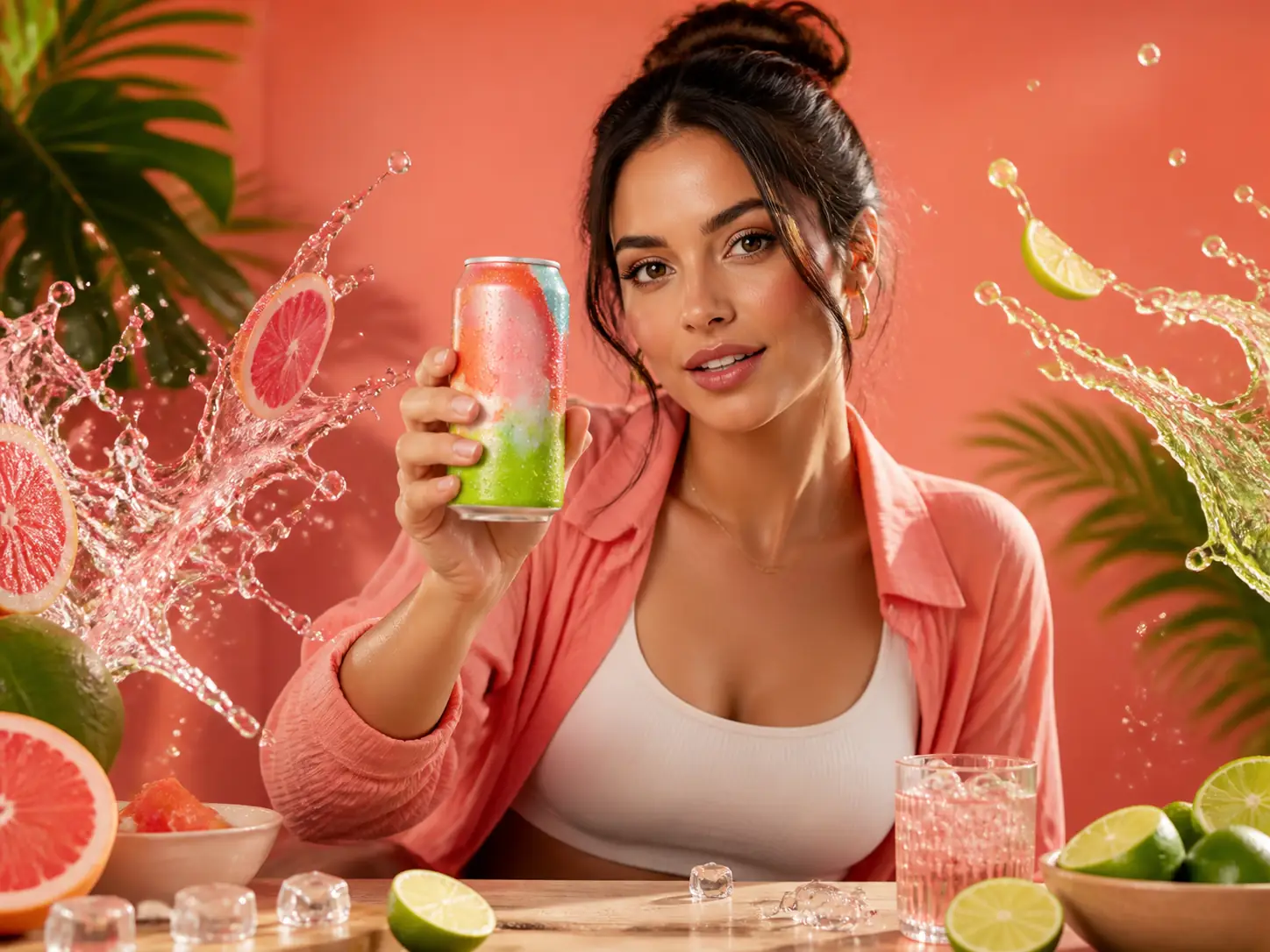 Creator presenting a colorful beverage product