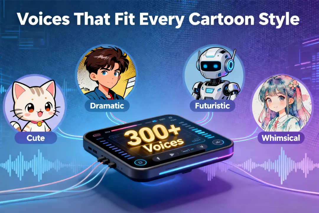 Interface displaying different voice options for a cartoon character