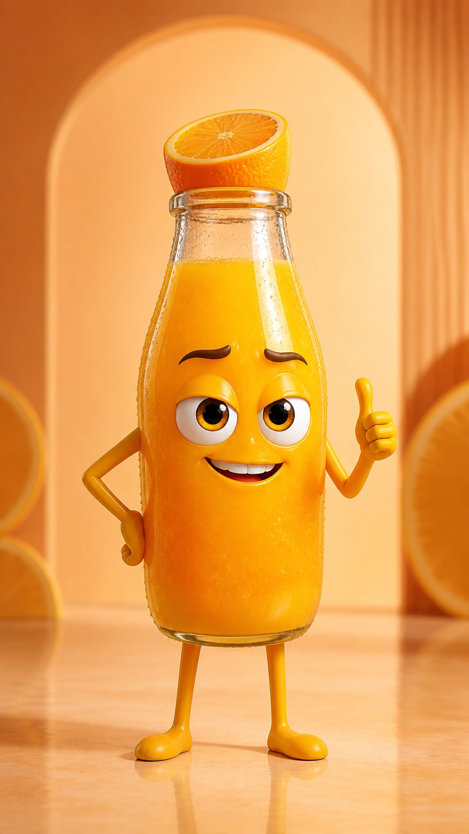 Happy talking orange juice bottle