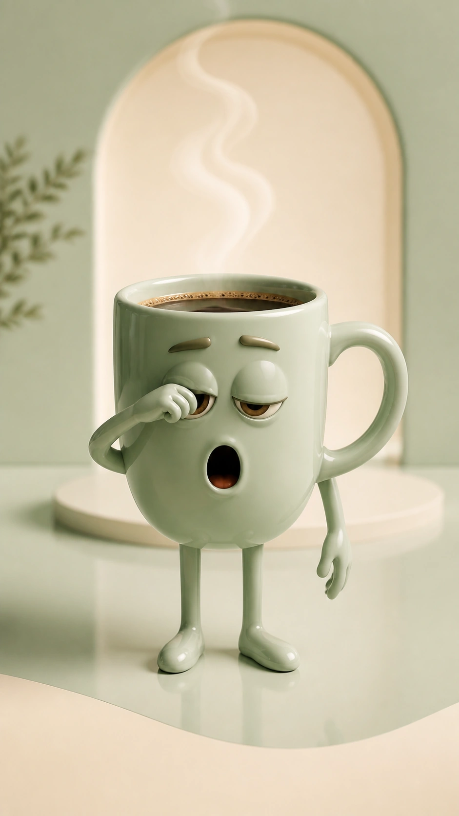 Smiling talking green tea cup