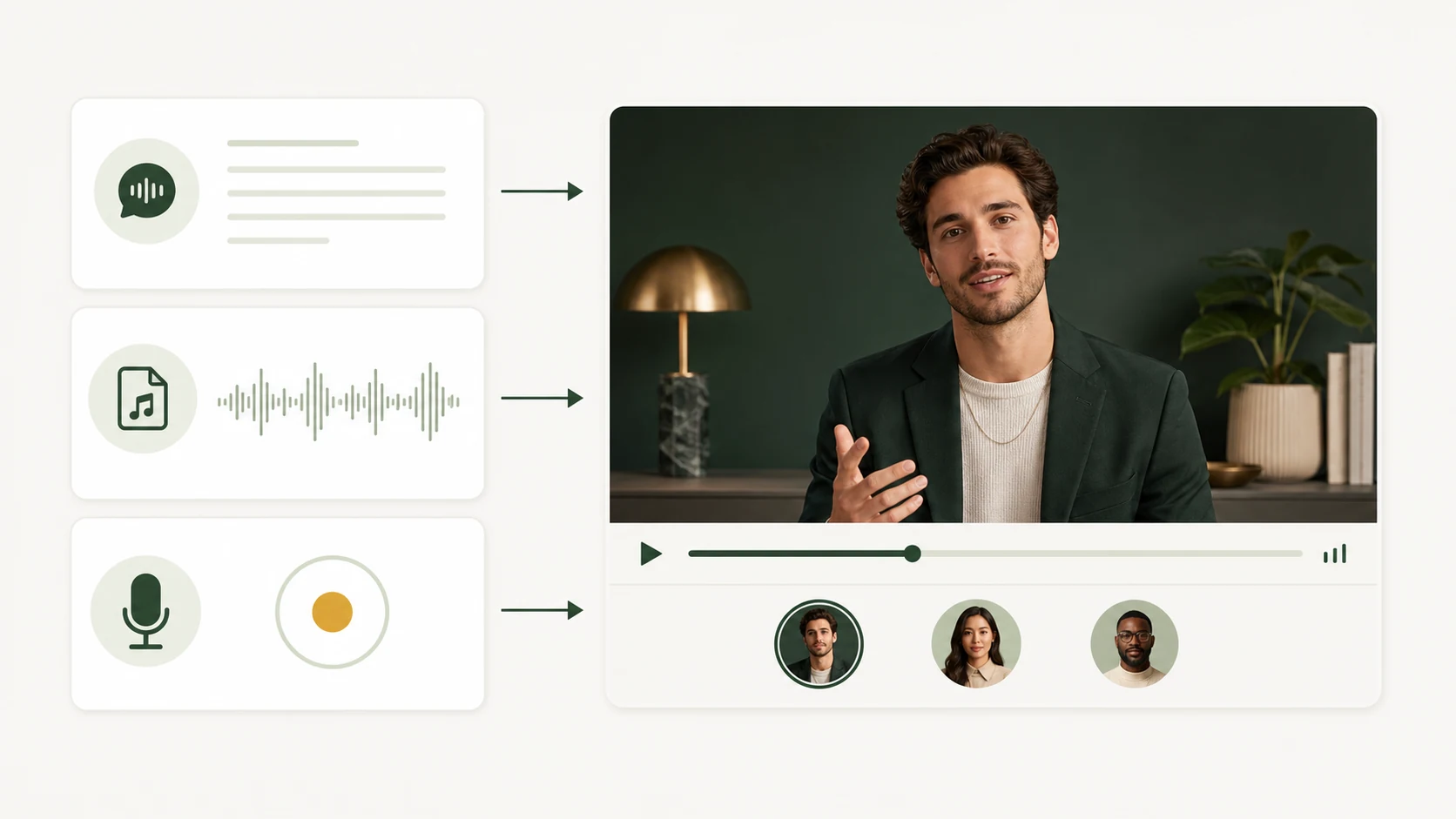 Text-, Audio-Upload- und Aufnahmeeingaben für ein Sprechvideo