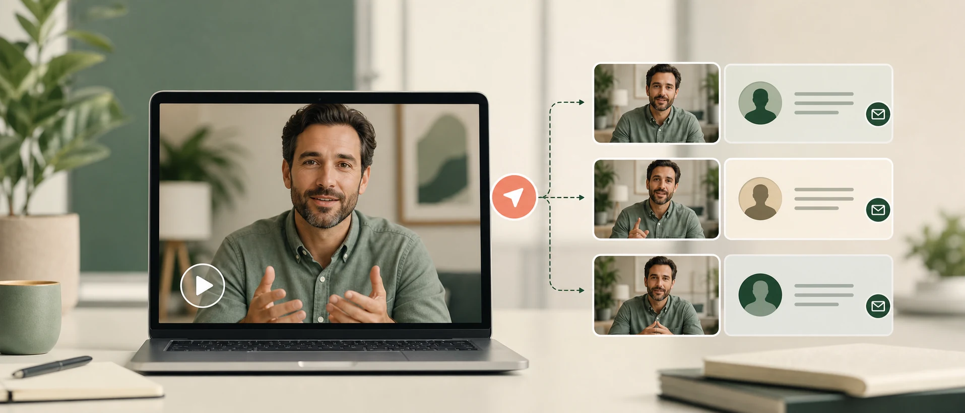 Ein Präsentator erstellt personalisierte Videonachrichten für verschiedene Empfänger
