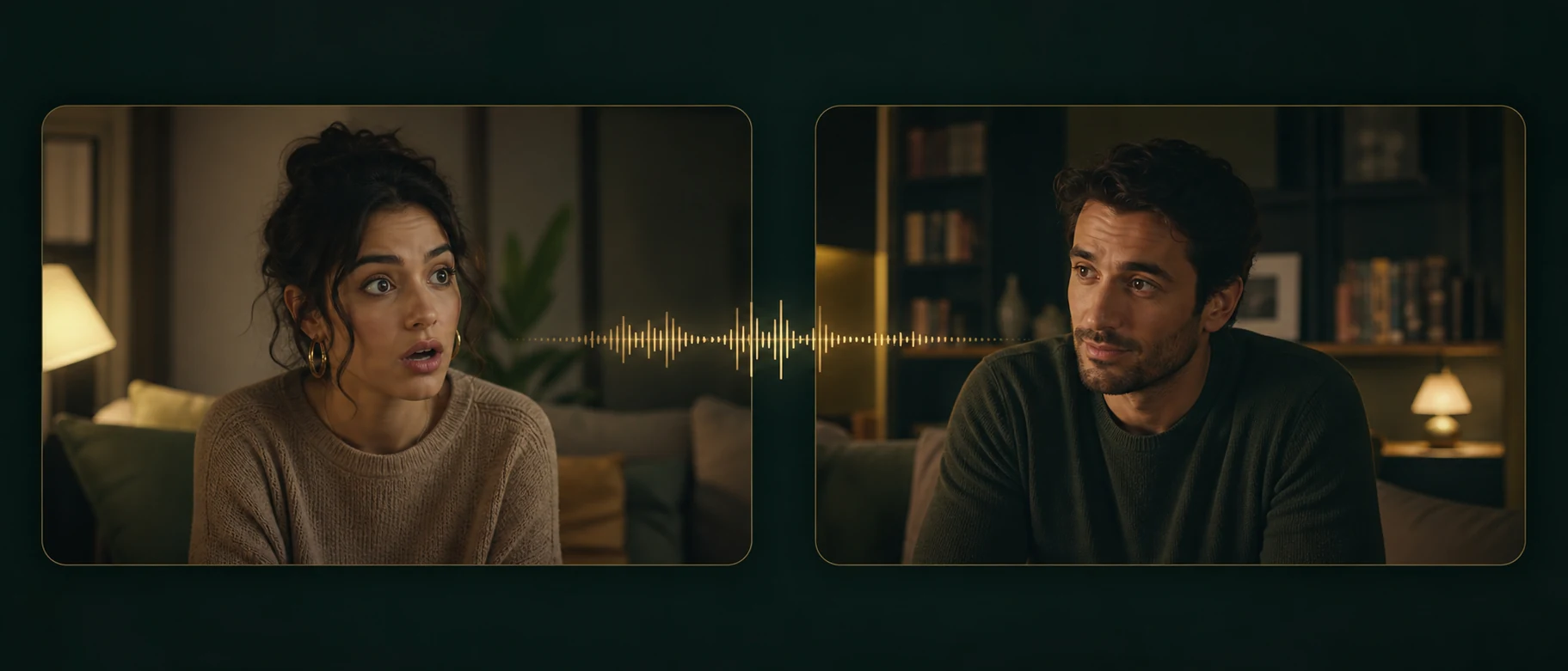 Zwei Figuren sprechen in einer kurzen dramatischen Dialogszene