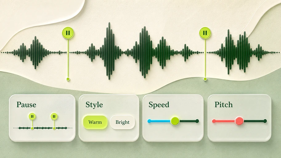 AI speech pause speed pitch controls