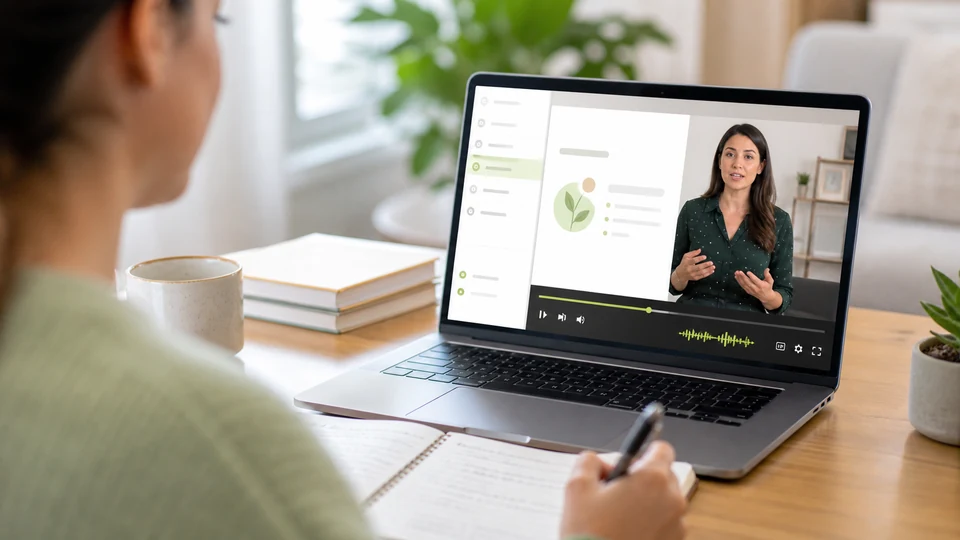 Student watching narrated online course