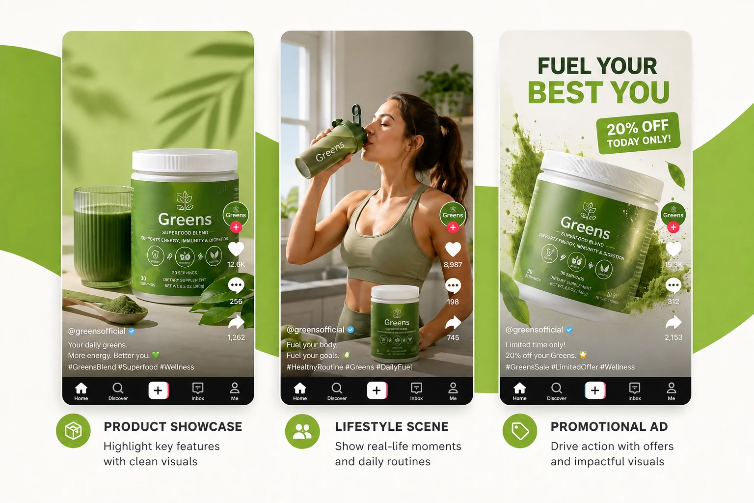 Several creative adverts featuring the same product