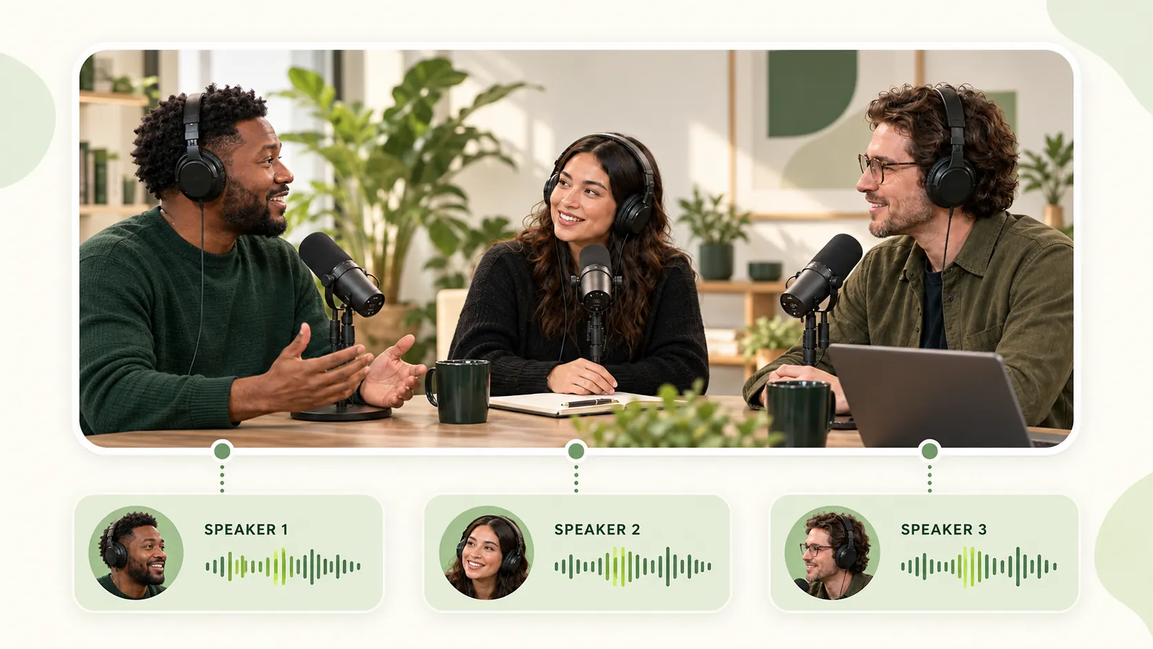Trois personnes avec des pistes vocales distinctes affichées hors du cadre vidéo