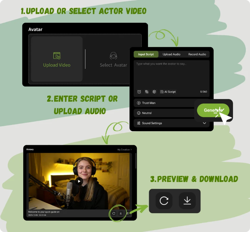 3 steps to generate lip synced video